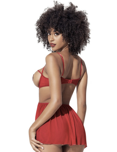 Nuisette fine résille rouge avec bonnets ouverts et string Mapalé 