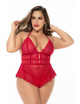 Body rouge grande taille effet babydoll et string assorti - MAL7445XRED Mapalé 