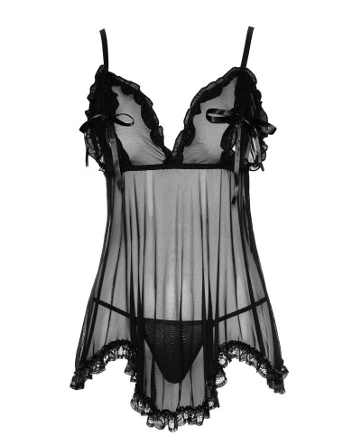 Nuisette en résille et dentelle noire avec string - R2740796 COTTELLI & DIVERS 