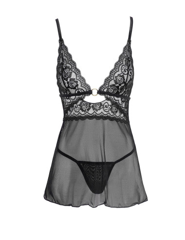 Nuisette noire en dentelle et résille transparente avec string - R2741334 COTTELLI & DIVERS 