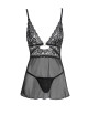 Nuisette noire en dentelle et résille transparente avec string - R2741334 COTTELLI & DIVERS 