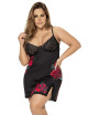 Nuisette noire grande taille motif fleuri et string assorti - MAL7438XBLF Mapalé 