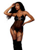 Nuisette avec porte-jarretelle en simili cuir et fine résille - DG13297BLK Dreamgirl 