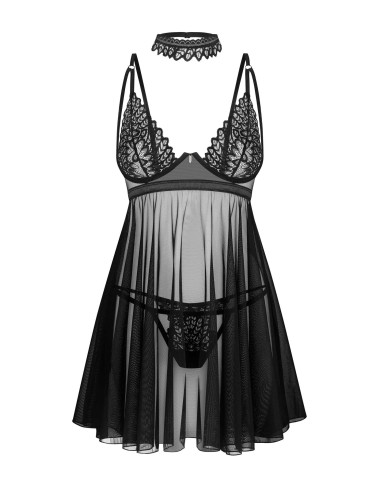 Maïa babydoll et String - Noire Obsessive 