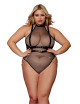 Body en résille, grande taille, avec Harnais simili cuir et chaines - DG13291XBLK Dreamgirl 