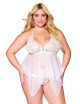 Babydoll et string grande taille en résille et dentelle blanche - DG13314WHT Dreamgirl 