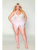 Babydoll et string grande taille en résille et dentelle blanche - DG13314WHT Dreamgirl 