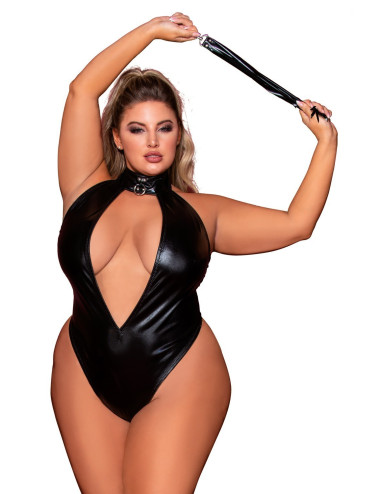 Body en simili cuir grande taille, extensible avec col clouté et fouet - DG12450XBLK Dreamgirl 