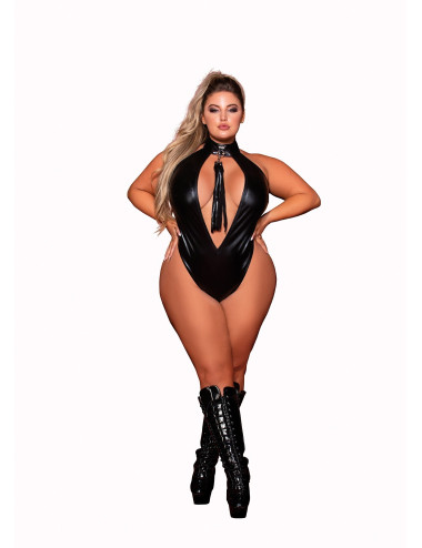 Body en simili cuir grande taille, extensible avec col clouté et fouet - DG12450XBLK Dreamgirl 