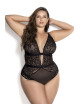 Body noir grande taille en dentelle et résille - MAL8654XBLK Mapalé 