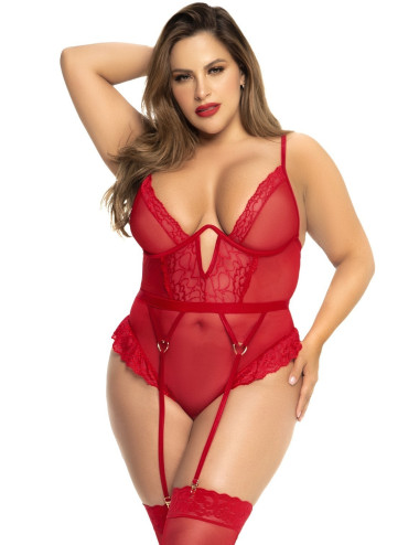 Body rouge grande taille avec porte jarretelles