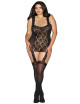 Bodystocking grande taille dentelle effet guêpières large décolleté et bas sexy - DG0144XBLK Dreamgirl 