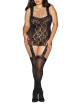 Bodystocking grande taille dentelle effet guêpières large décolleté et bas sexy - DG0144XBLK Dreamgirl 