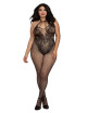 Bodystocking Grande taille résille dans un style Body avec magnifique décolleté à lanières - DG0326XBLK Dreamgirl 