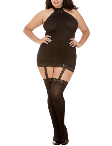 Bodystocking noir grande taille effet guêpière avec dentelle - DG0035XBLK Dreamgirl 