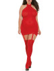 Bodystocking rouge grande taille effet guêpière avec dentelle - DG0035XRED Dreamgirl 