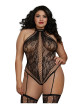 Combinaison Grande Taille dans un style Body string en dentelle avec des détails croisés - DG0329XBLK Dreamgirl 