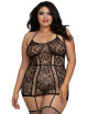 Combinaison grande taille en dentelle et lanières entrecroisées devant et derrière - DG0331XBLK Dreamgirl 