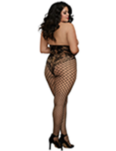 Combinaison grande taille style body dentelle et jambes larges résilles - DG0268XBLK Dreamgirl 