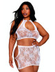 Ensemble 2 pièces grande taille top et jupe en résille fantaisie blanche - DG13309WHT Dreamgirl 