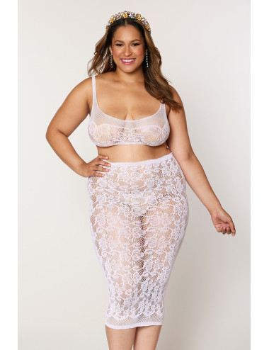 Ensemble 2 pièces grande taille, brassière résille fantaisie et jupe longue assorti - DG12921XWHT Dreamgirl 