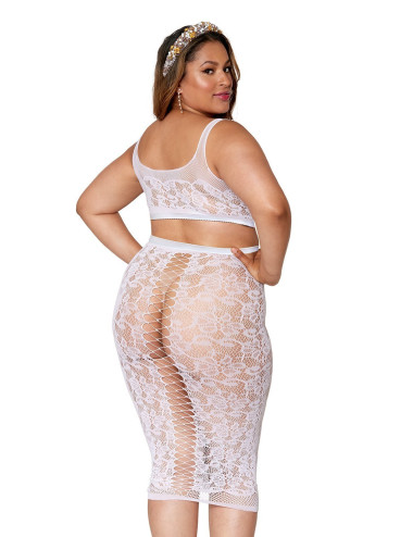 Ensemble 2 pièces grande taille, brassière résille fantaisie et jupe longue assorti - DG12921XWHT Dreamgirl 