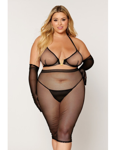 Ensemble 2 pièces grande taille, soutien gorge et jupe longue transparente noir - DG12770XBLK Dreamgirl 