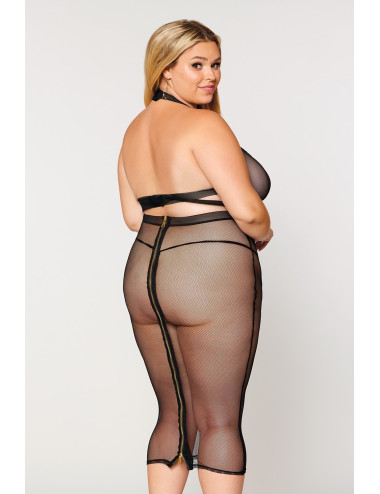 Ensemble 2 pièces grande taille, soutien gorge et jupe longue transparente noir - DG12770XBLK Dreamgirl 