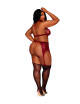 Ensemble 4 pièces grande taille soutien gorge, tour de cou, string et porte jarretelles rouge - DG11776XGAR Dreamgirl 