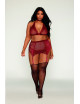 Ensemble 4 pièces grande taille soutien gorge, tour de cou, string et porte jarretelles rouge - DG11776XGAR Dreamgirl 