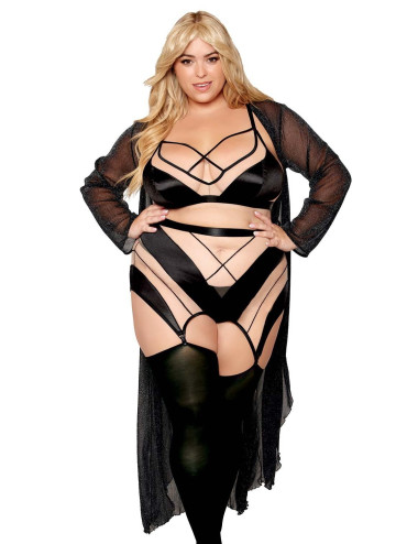 Ensemble grande taille avec Soutien-gorge, jupe porte-jarretelles, string - DG13377XBLK Dreamgirl 