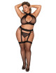 Ensemble grande taille, sexy, trois pièces en résille et dentelle - DG0375XBLK Dreamgirl 