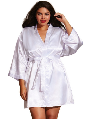 Kimono satin, ceinture attachée, nuisette et cintre assorti