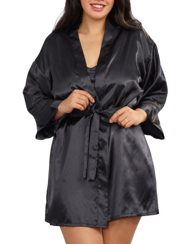 Nuisette grande taille noire avec peignoir satinés - DG3717XBLK Dreamgirl 