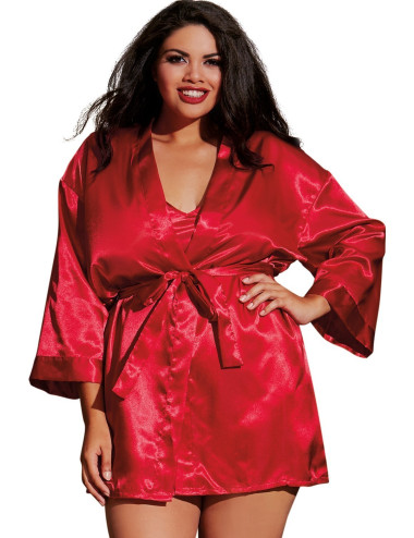 Nuisette grande taille rouge avec peignoir satinés