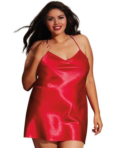 Nuisette grande taille rouge avec peignoir satinés - DG3717XRED Dreamgirl 