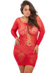 Nuisette grande taille rouge fine résille manches longues - REN7067X-RED René Rofé 