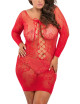 Nuisette grande taille rouge fine résille manches longues - REN7067X-RED René Rofé 