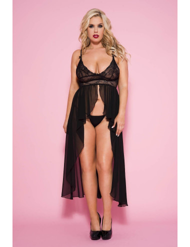 Nuisette longue noire transparente grande taille 