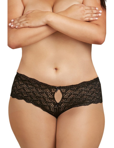 Shorty noir grande taille de dentelle ouvert et ajouré sur les fesses forme coeur - DG1442XBLK Dreamgirl 