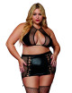 Soutien gorge et jupe porte jarretelles grande taille en résille et simili cuir - DG13290XBLK Dreamgirl 