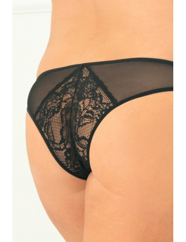 Tanga ouvert noir grande taille avec pièces dentelle sur les fesses - REN1141X-BLK René Rofé 