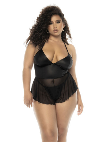 Body effet babydoll Pearl grande taille en wetlook noir