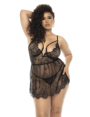 Nuisette noir Selma grande taille en dentelle