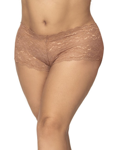 Shorty grande taille en dentelle couleur taupe