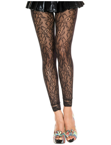 Legging fin noir résille et dentelle motif floral - MH35029BLK