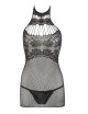 Petite robe en résille noire, sans couture, avec dentelle sur la poitrine. String assorti - R27167551101 COTTELLI & DIVERS 