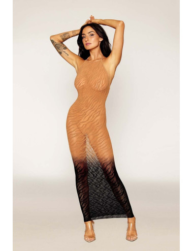 Robe bodystocking avec motifs zèbre, aux couleurs cuivrées - DG0488BKC