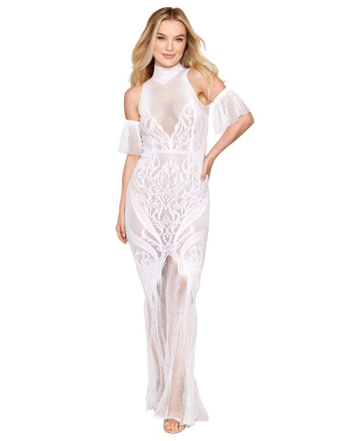 Robe bodystocking en résille et dentelle blanche - Jandira