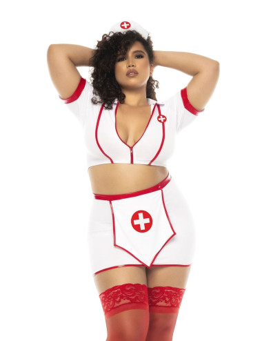 Costume infirmière 3 pièces grande taille, top avec zip fonctionnel